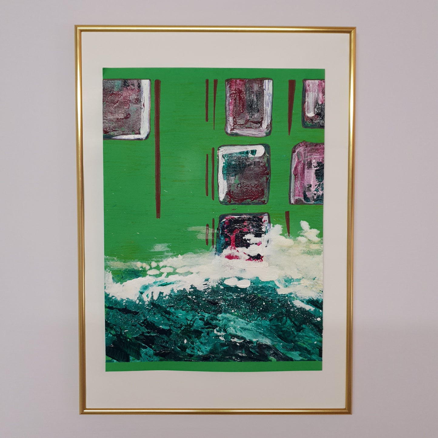 Original diptych painting on paper, Lungomare