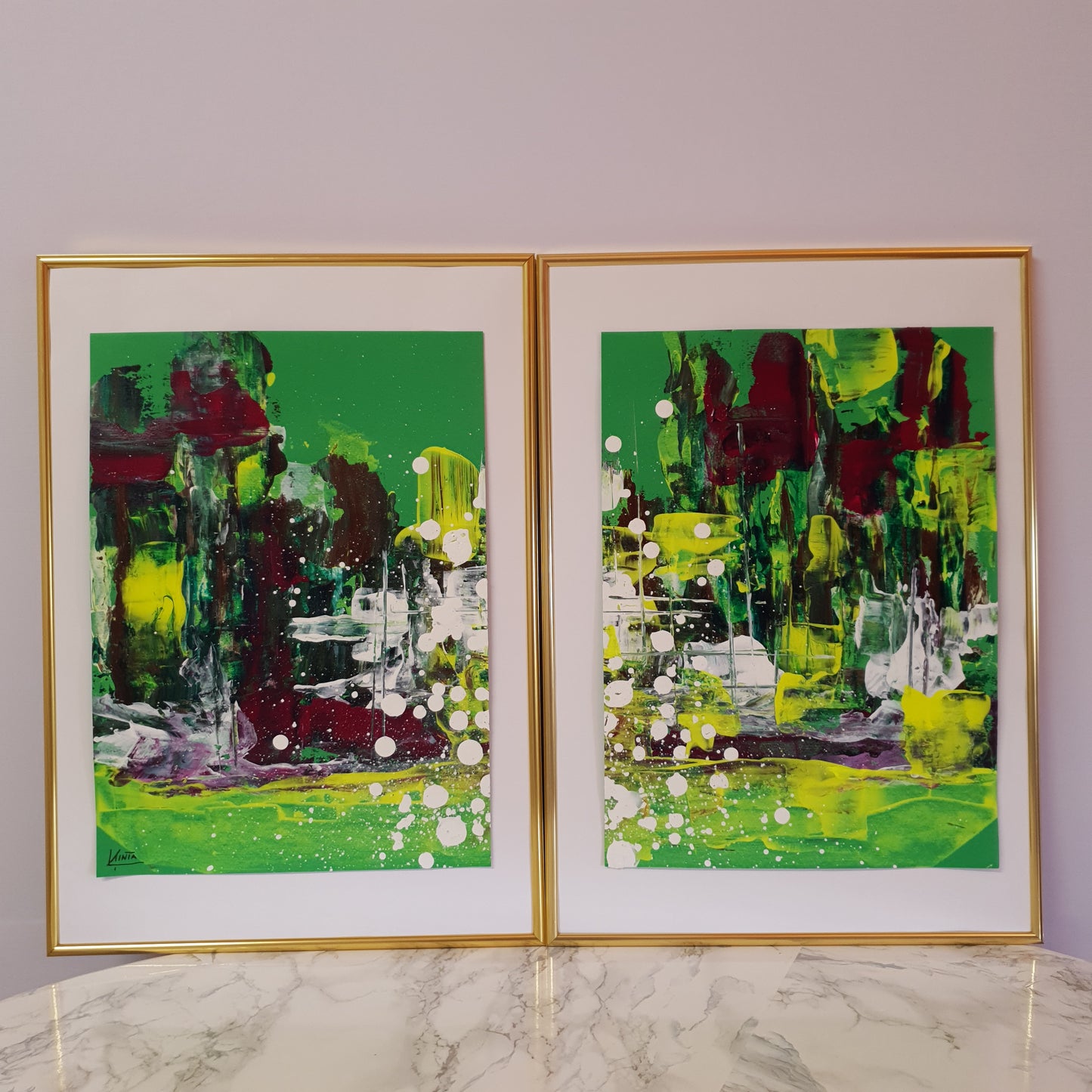 Original diptych painting on paper, Senigallia by Night