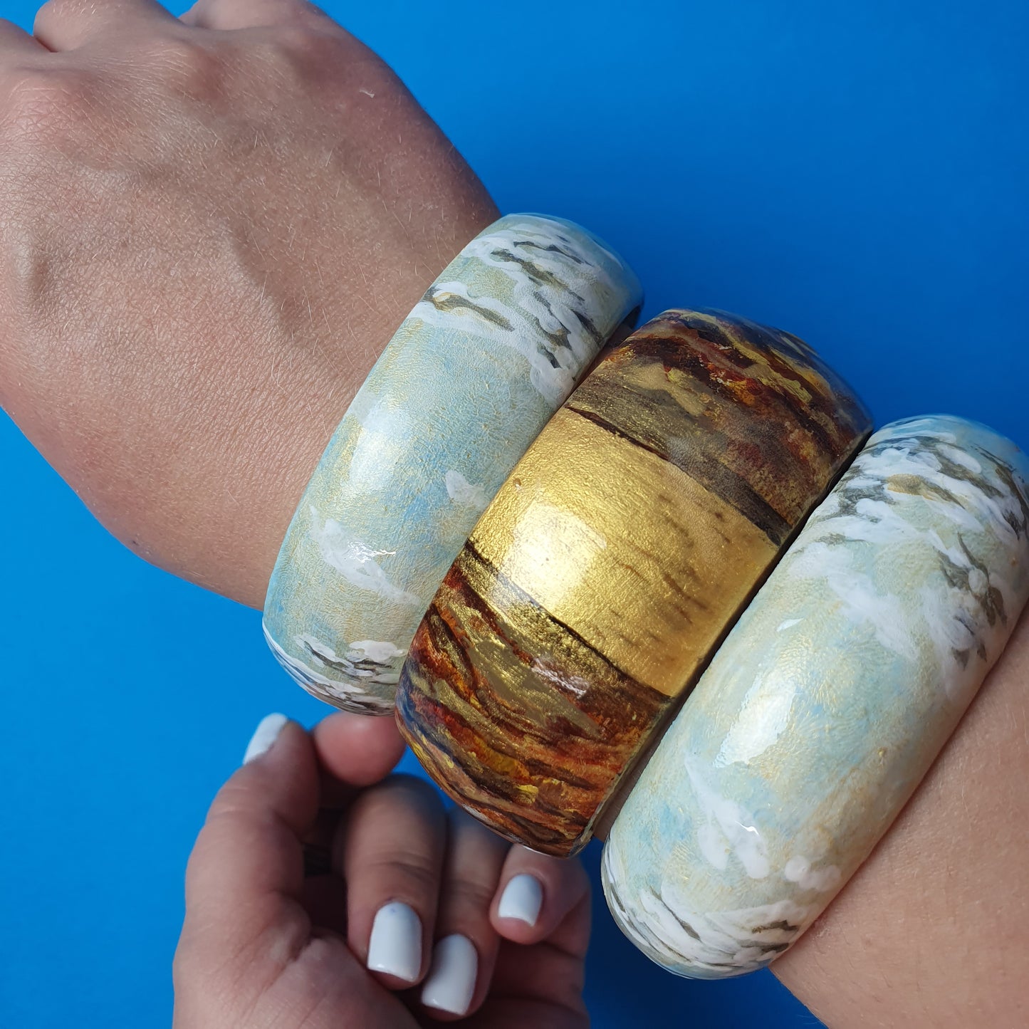 Wooden bracelet, hand painted, Autumn, Wide