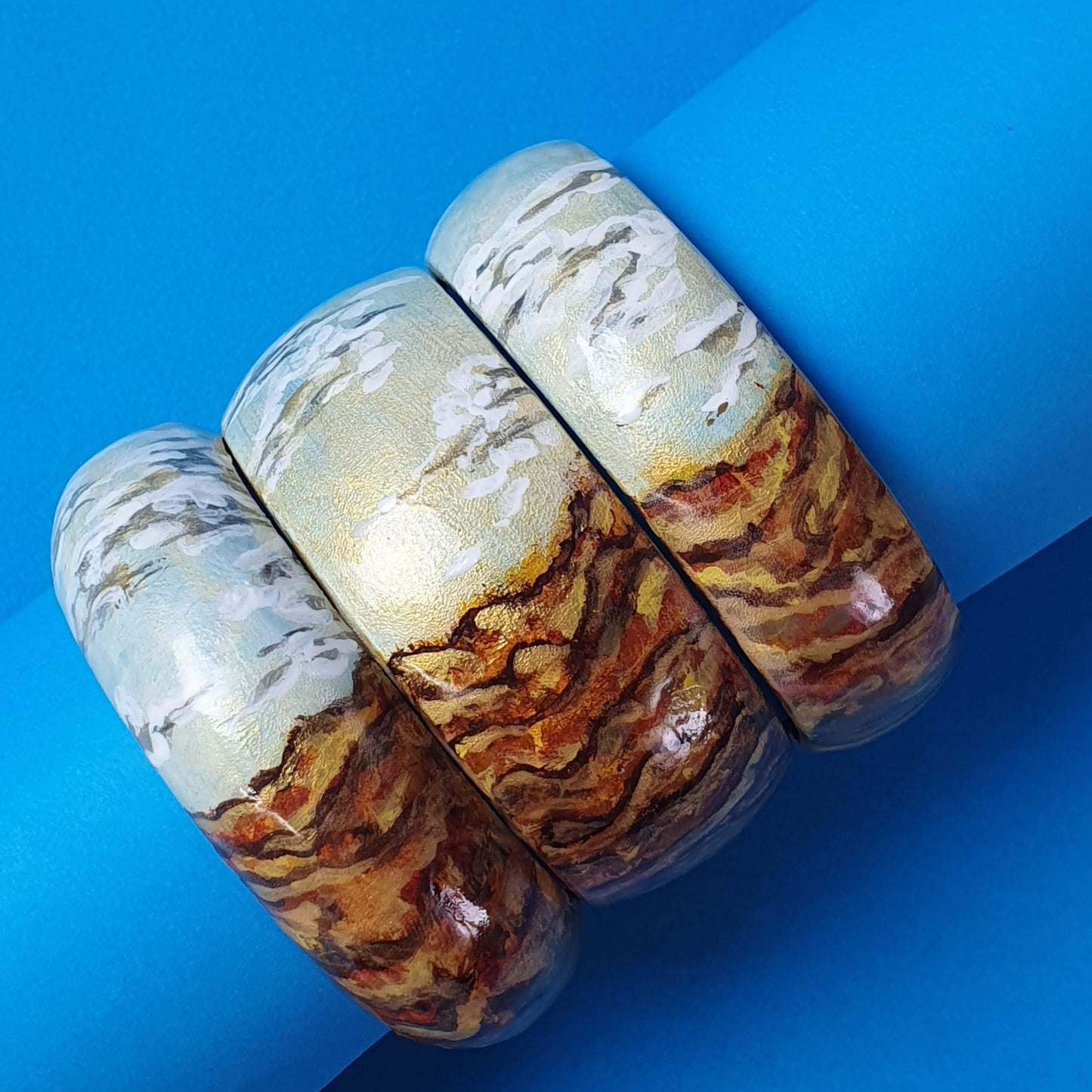 Wooden bracelet, hand painted, Autumn Large