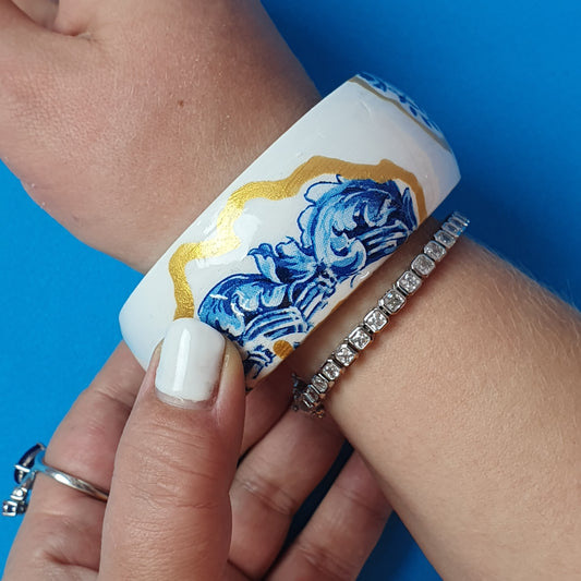 Holzarmband, Keramik Kint, breit