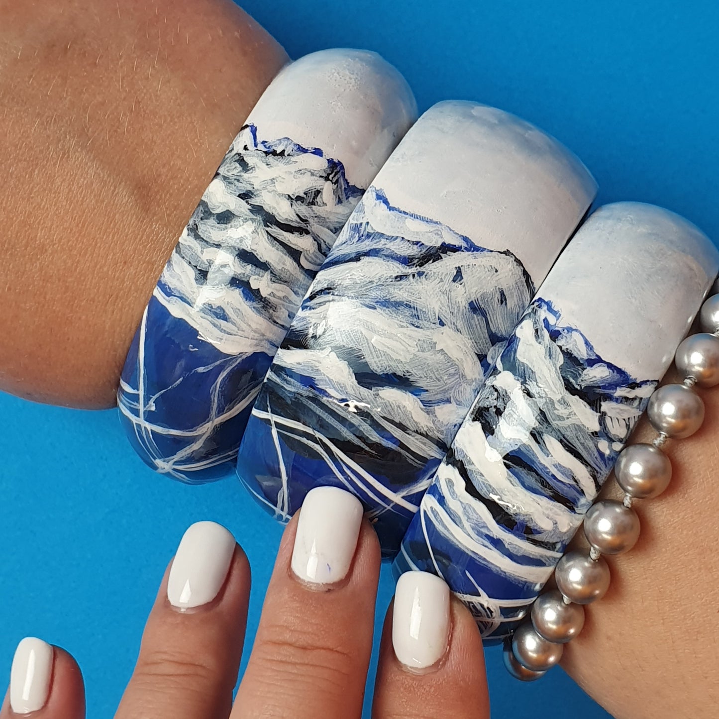 Wooden bracelet, hand painted, Winter