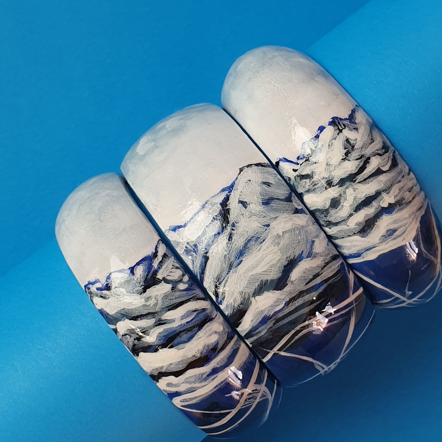 Wooden bracelet, hand painted, Winter