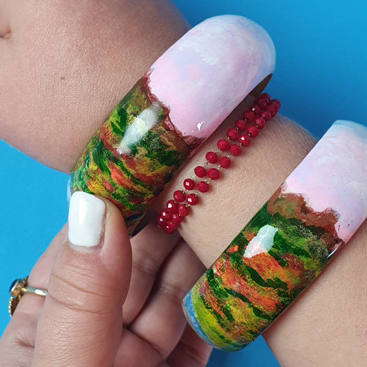 Holzarmband, handbemalt, Frühling, Mond