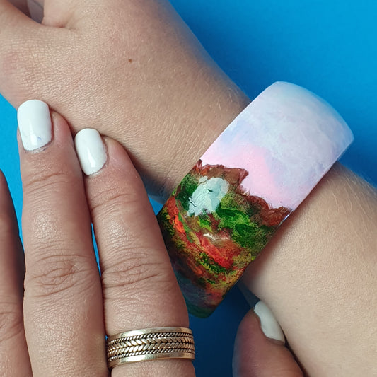 Holzarmband, handbemalt, Frühling, groß