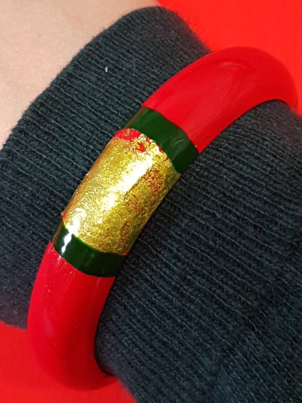 Wooden bracelet, hand painted, Xmas