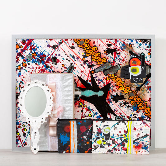 Specchio, originale dipinto a mano, Shalbby con manico, Rain of fame