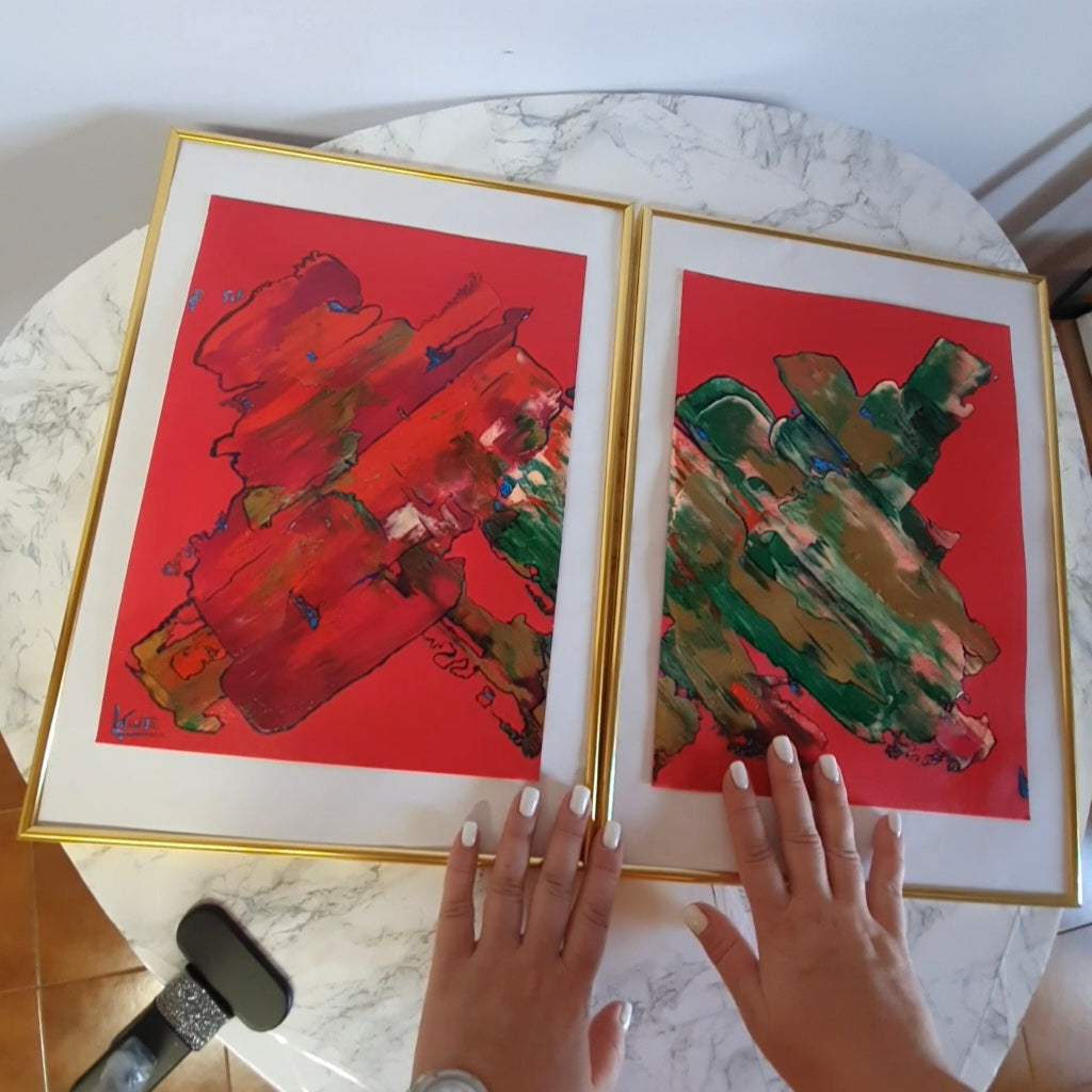 Original painting on paper, diptych People