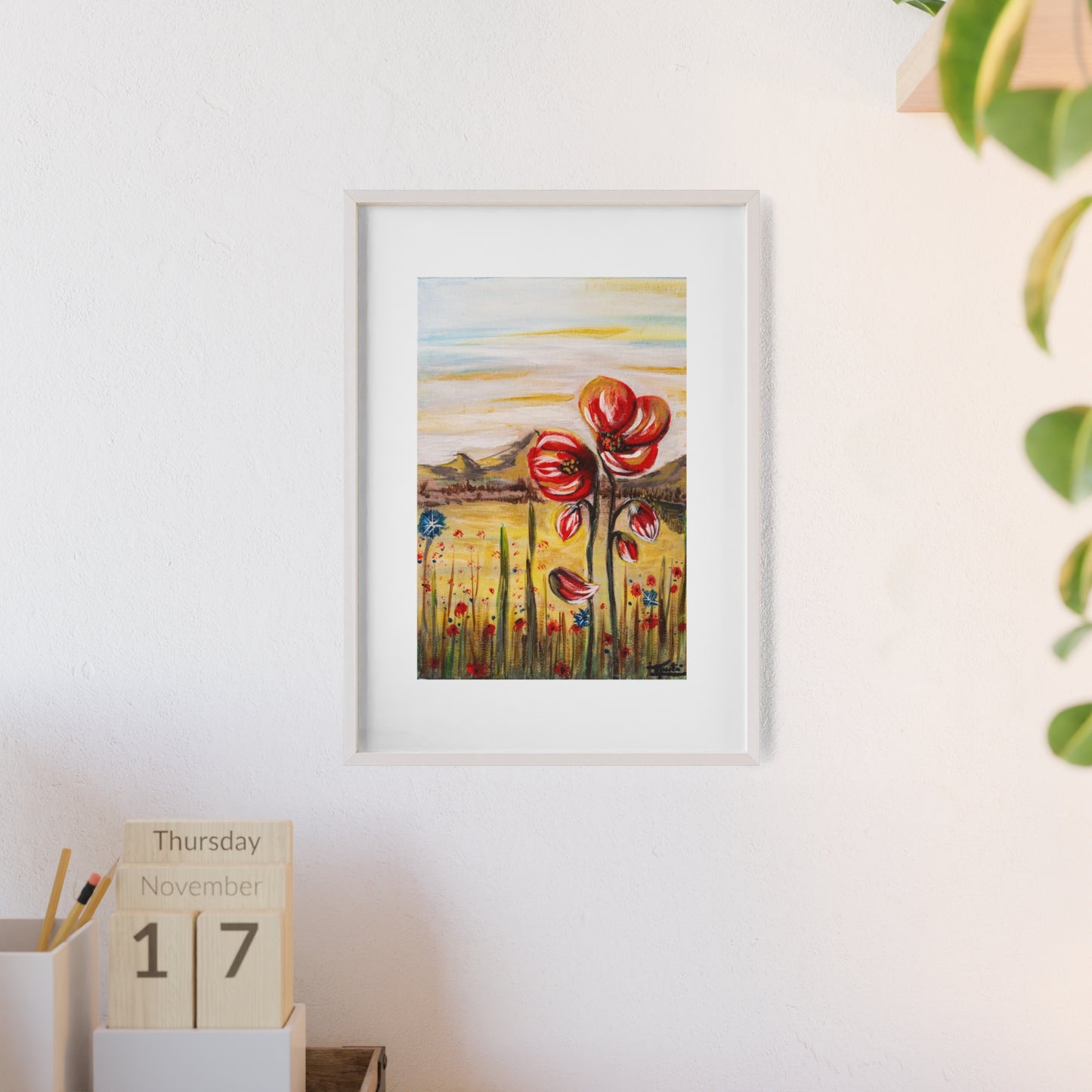 2 Poppy Posters with  Wooden Frame