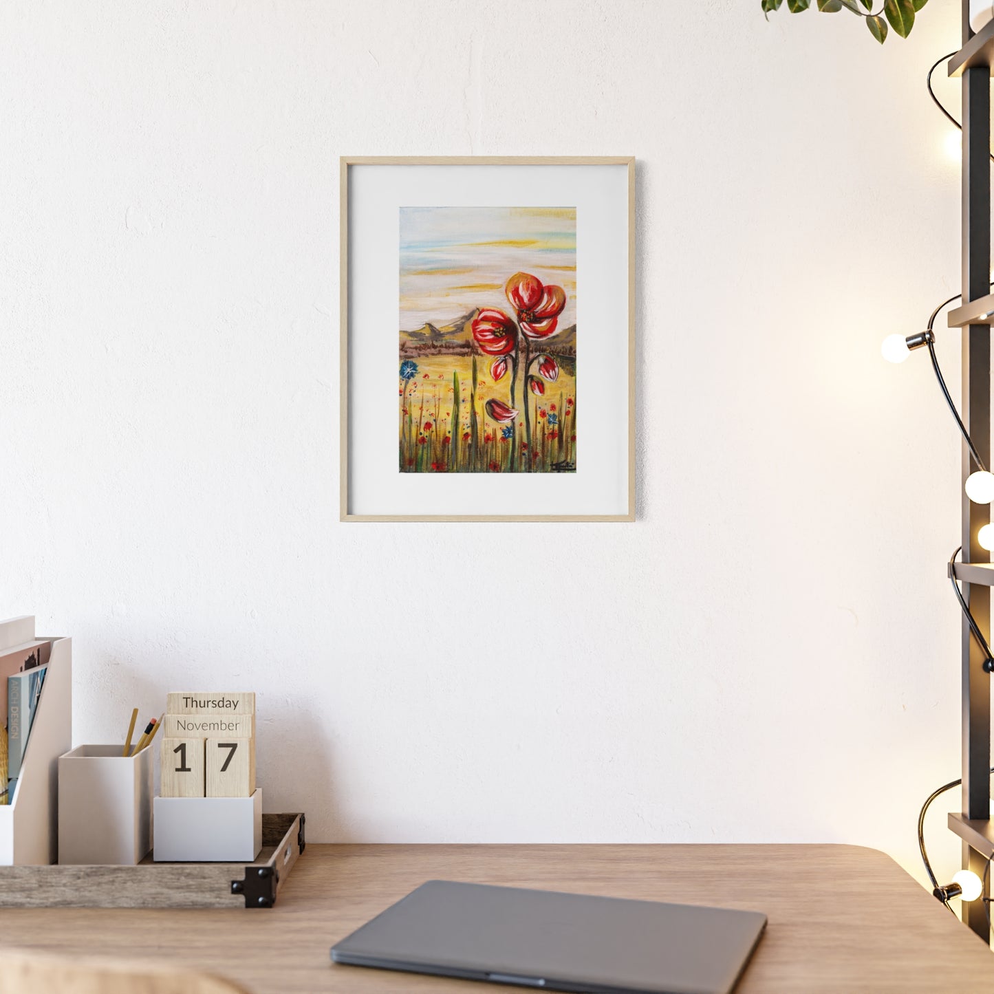 2 Poppy Posters with  Wooden Frame