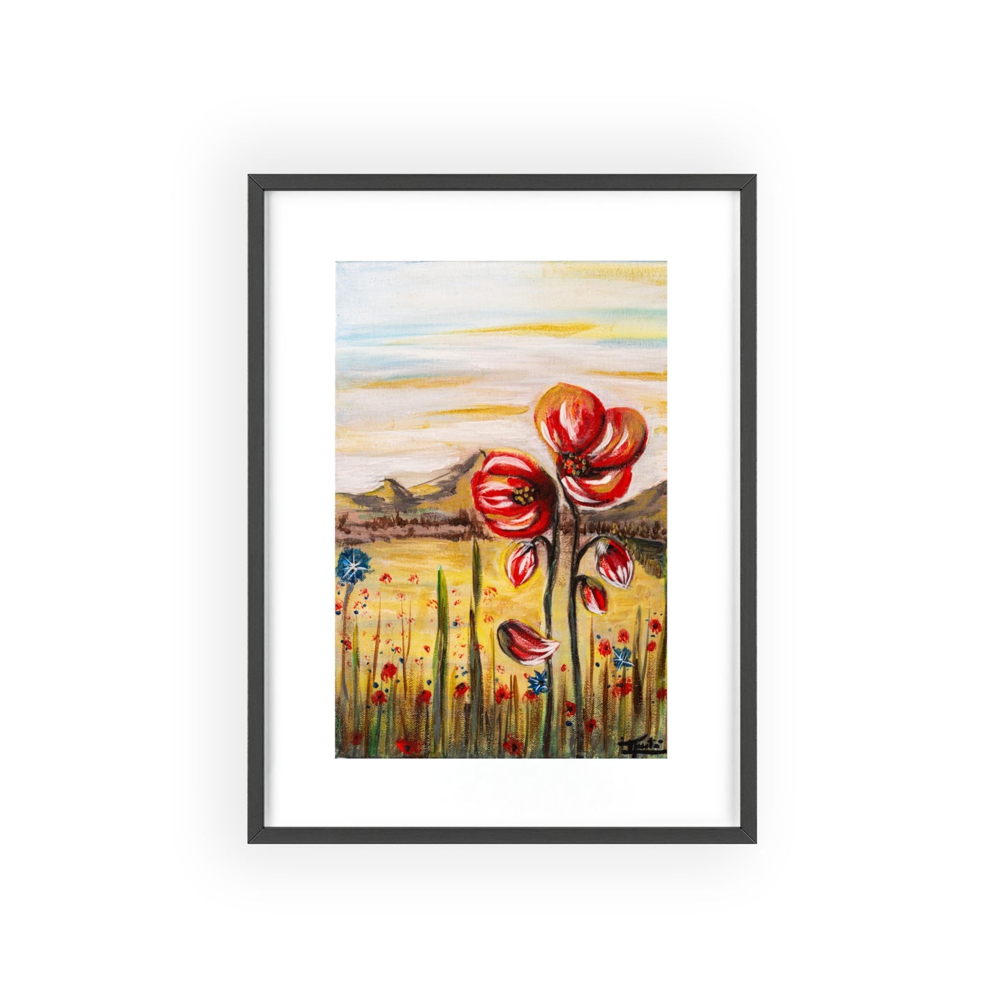 2 Poppy Posters with  Wooden Frame