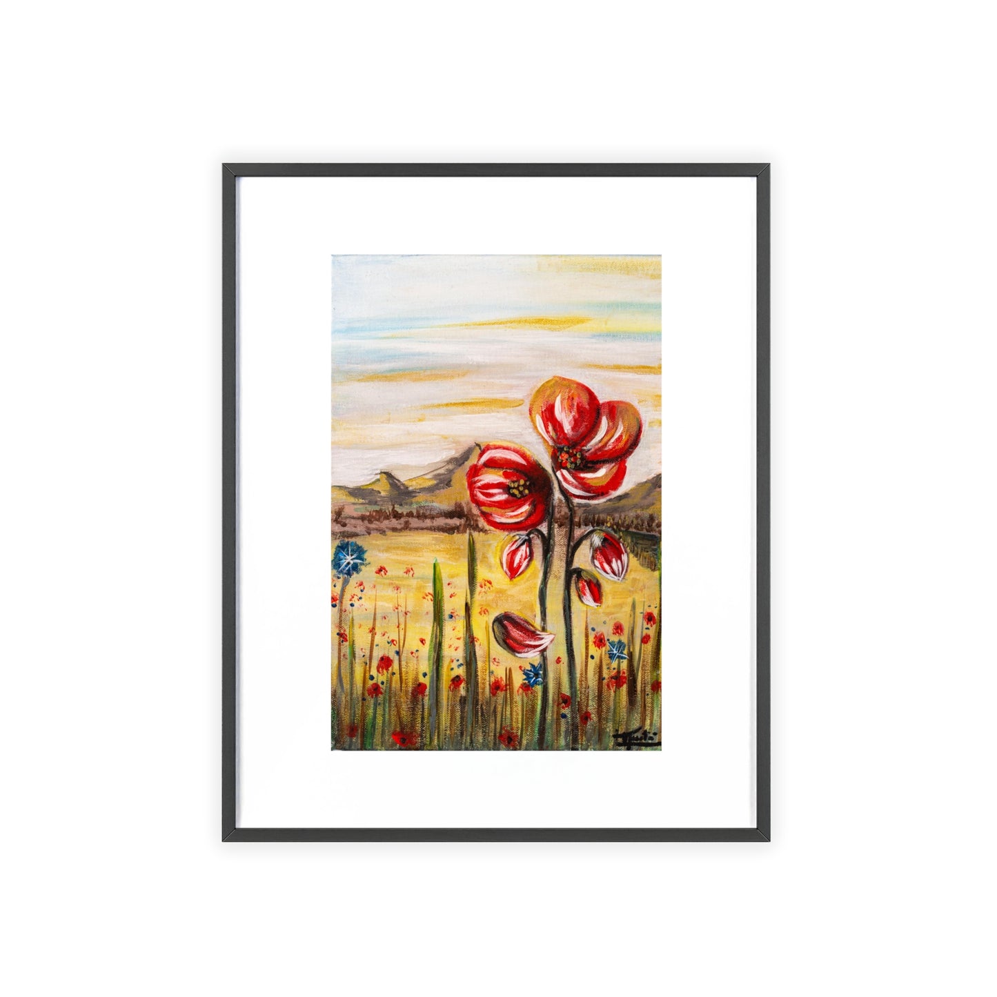 2 Poppy Posters with  Wooden Frame