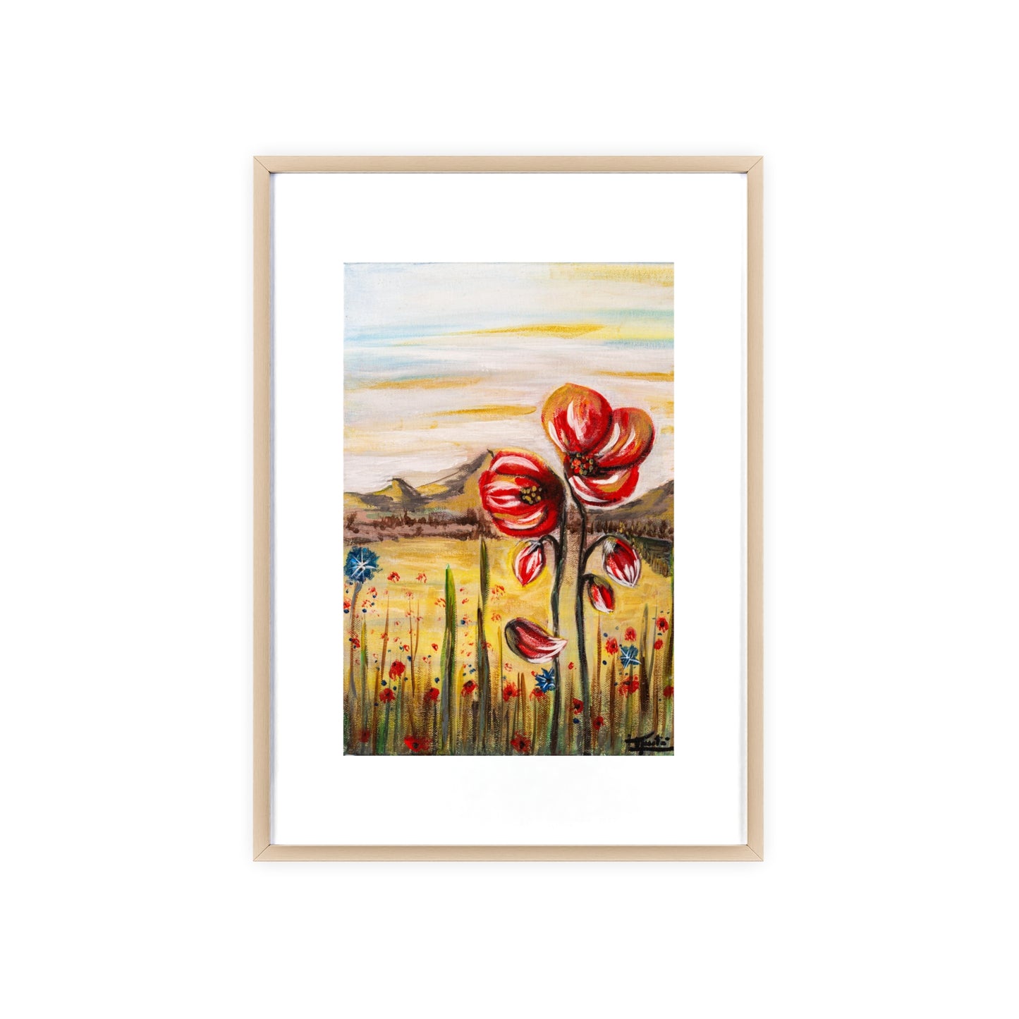 2 Poppy Posters with  Wooden Frame