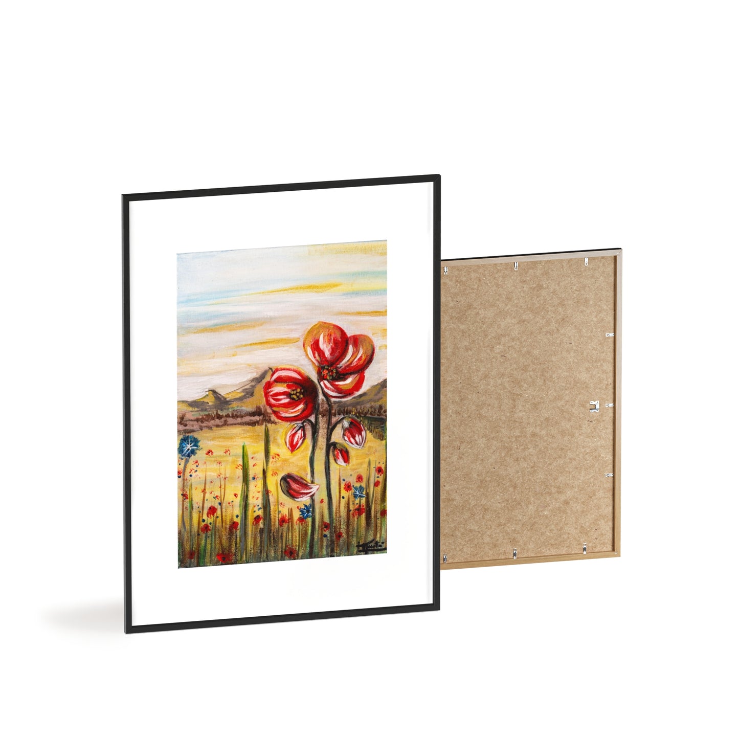 2 Poppy Posters with  Wooden Frame