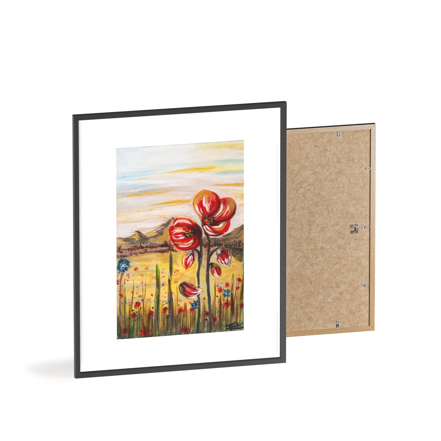 2 Poppy Posters with  Wooden Frame