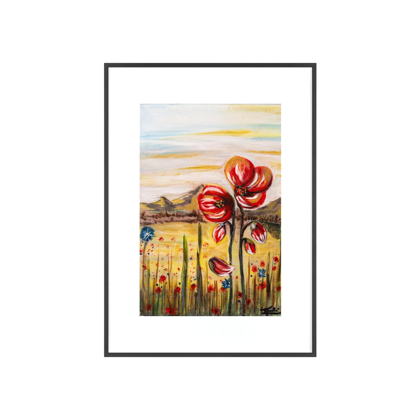 2 Poppy Posters with  Wooden Frame