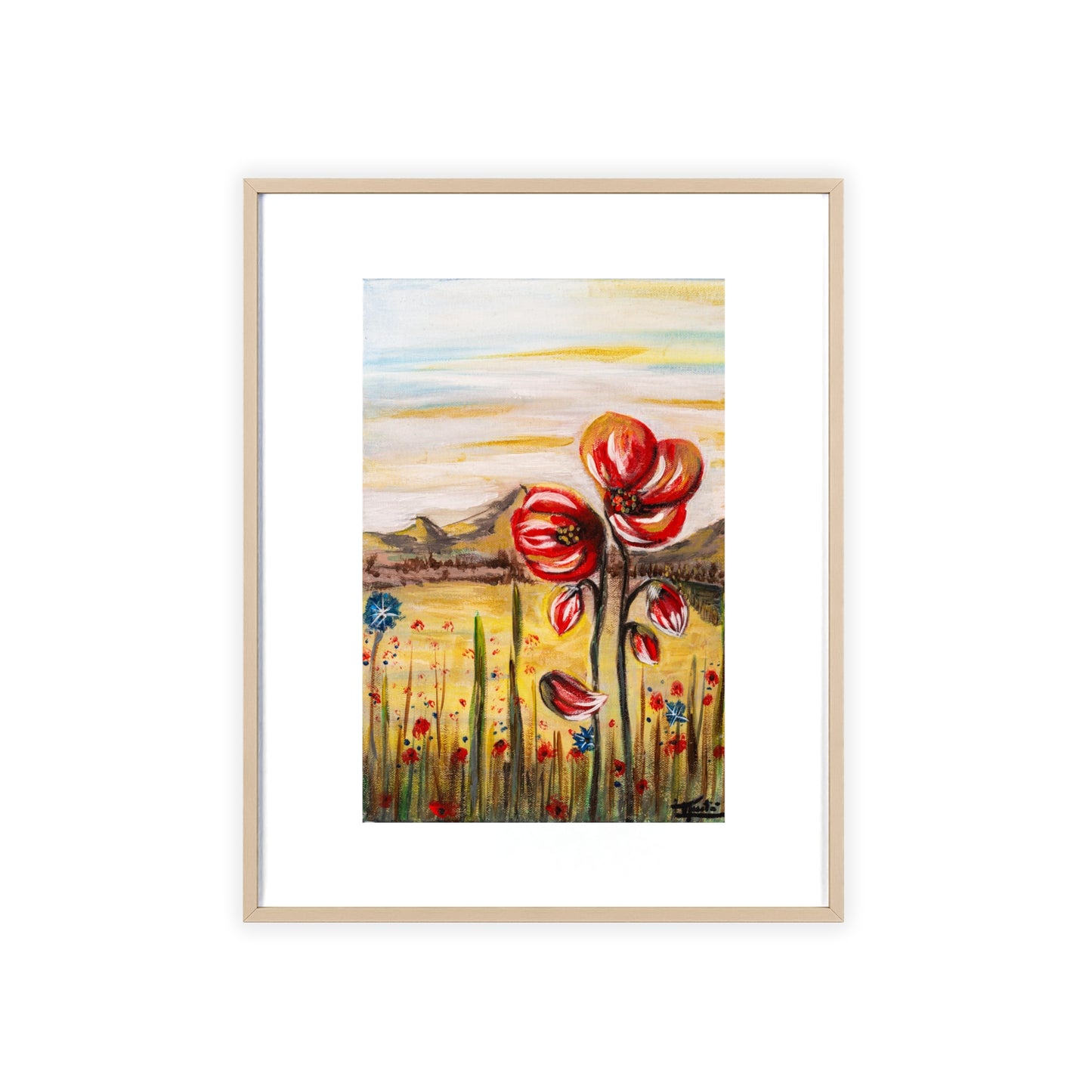 2 Poppy Posters with  Wooden Frame