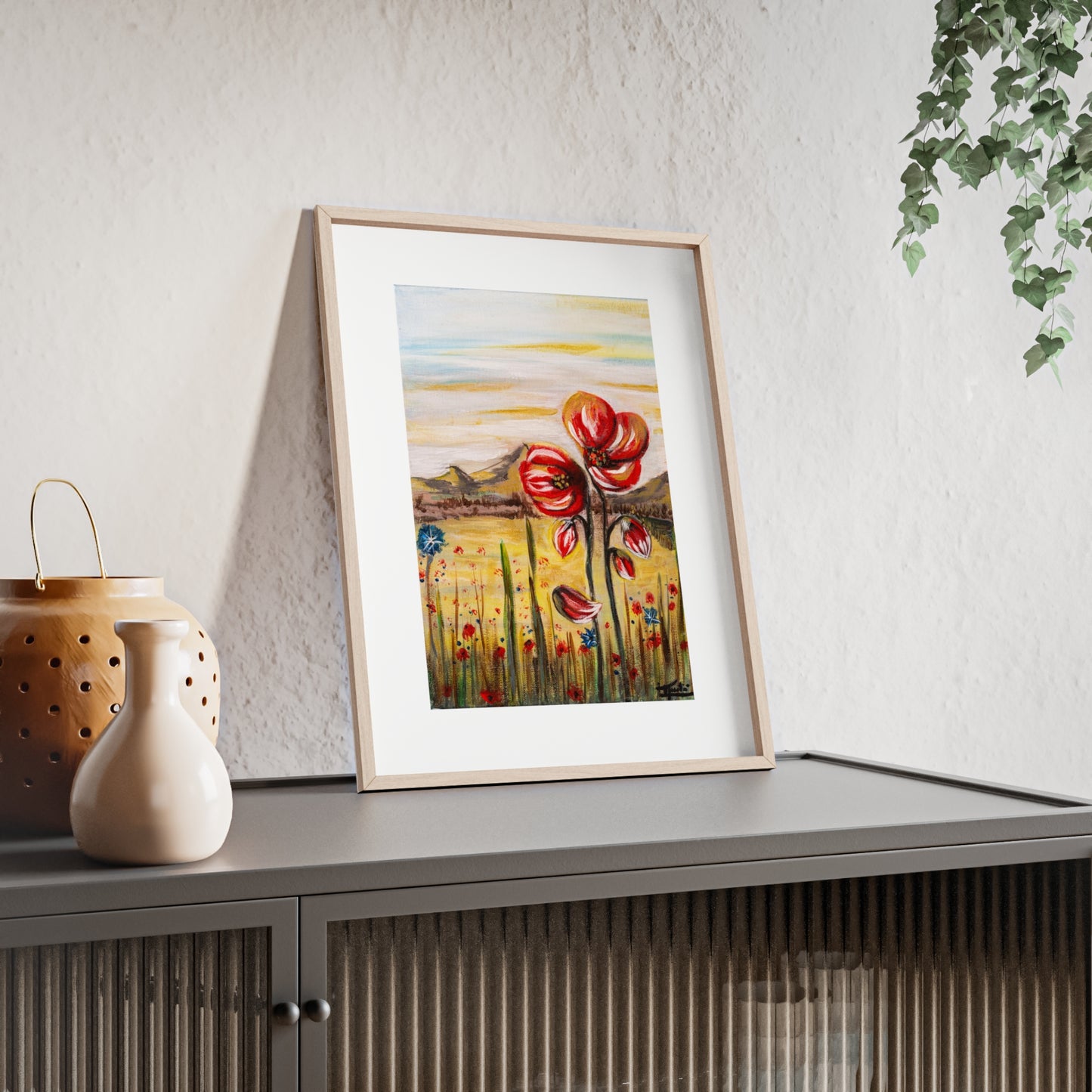 2 Poppy Posters with  Wooden Frame