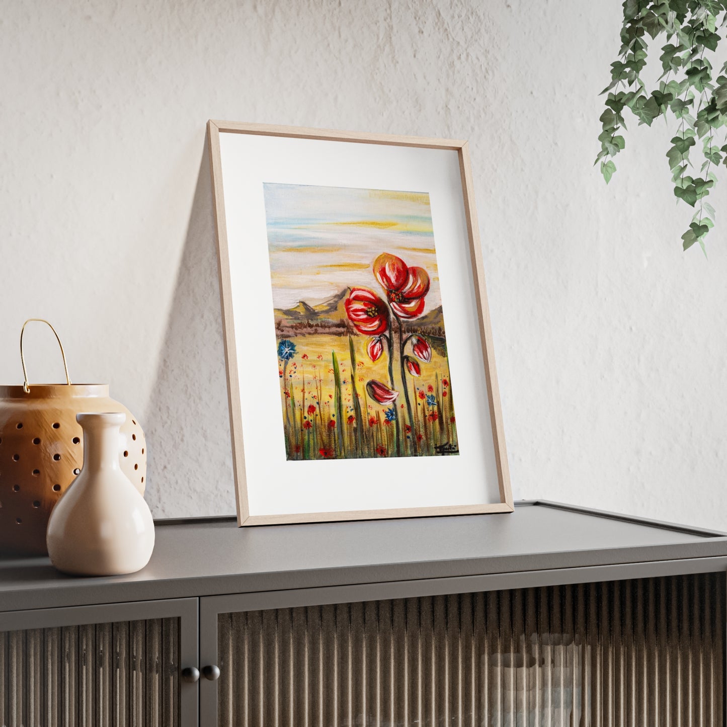 2 Poppy Posters with  Wooden Frame