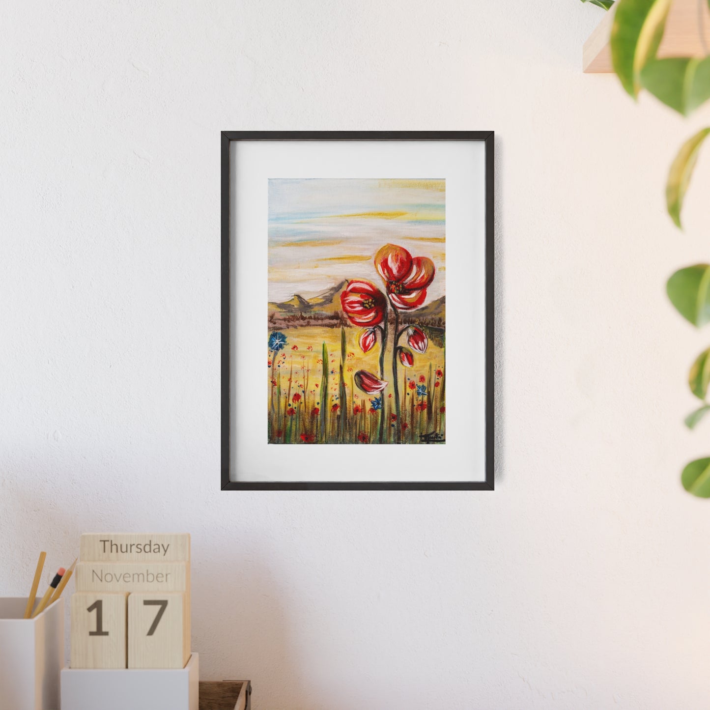 2 Poppy Posters with  Wooden Frame