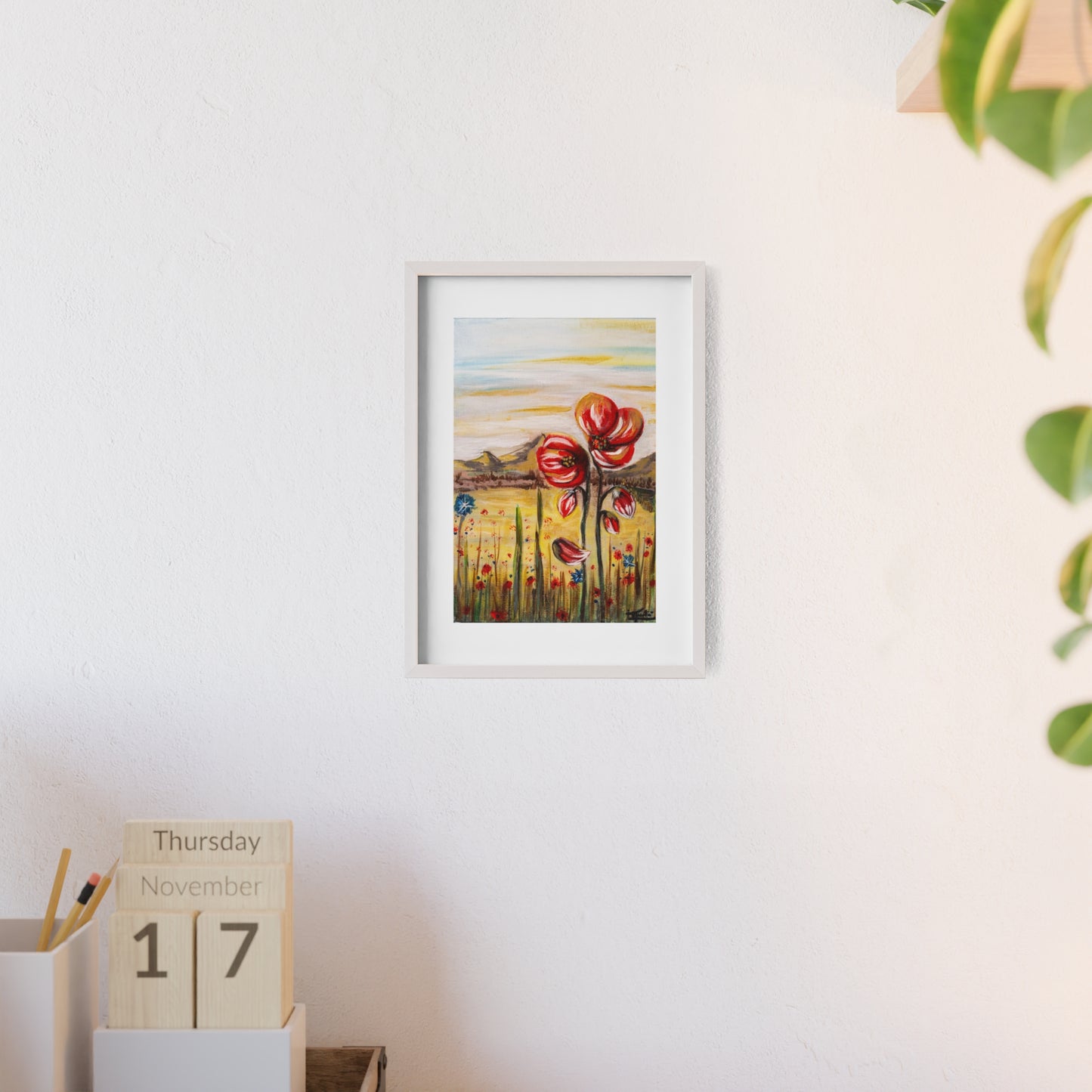 2 Poppy Posters with  Wooden Frame