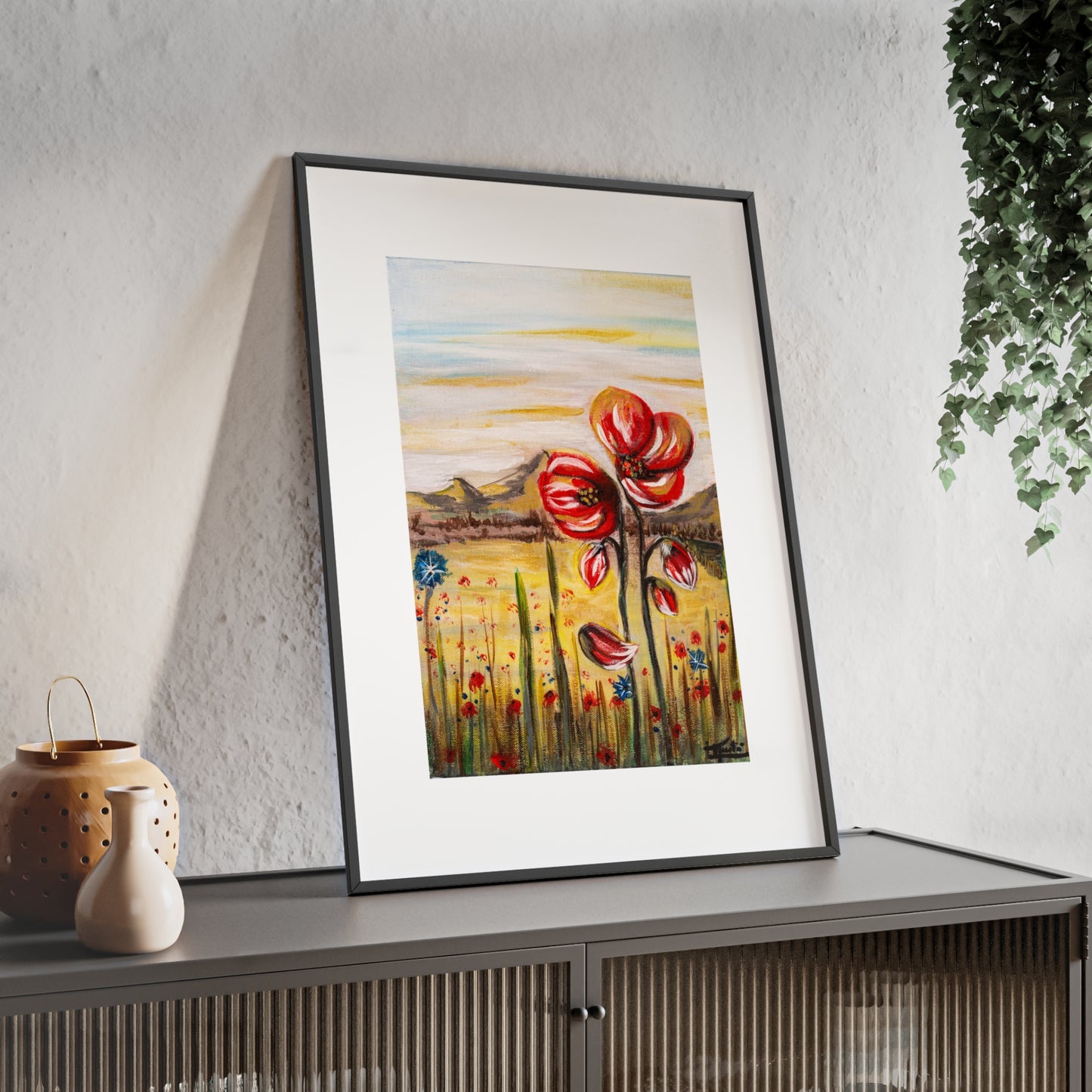 2 Poppy Posters with  Wooden Frame