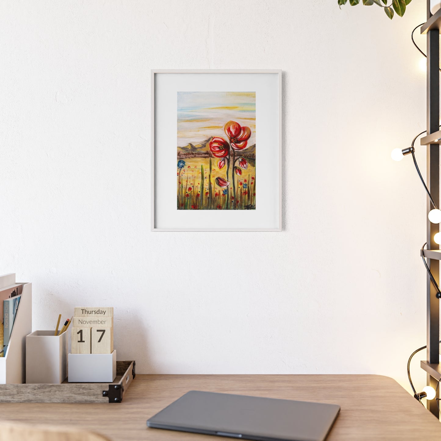 2 Poppy Posters with  Wooden Frame