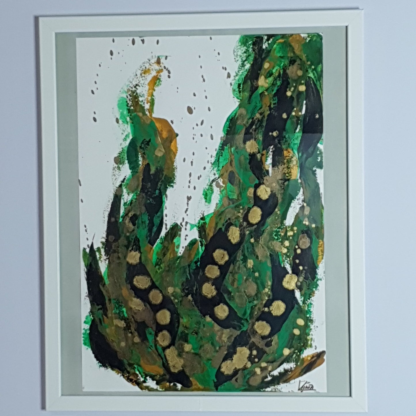 Original Painting on Paper, Triptych, Algae Flame