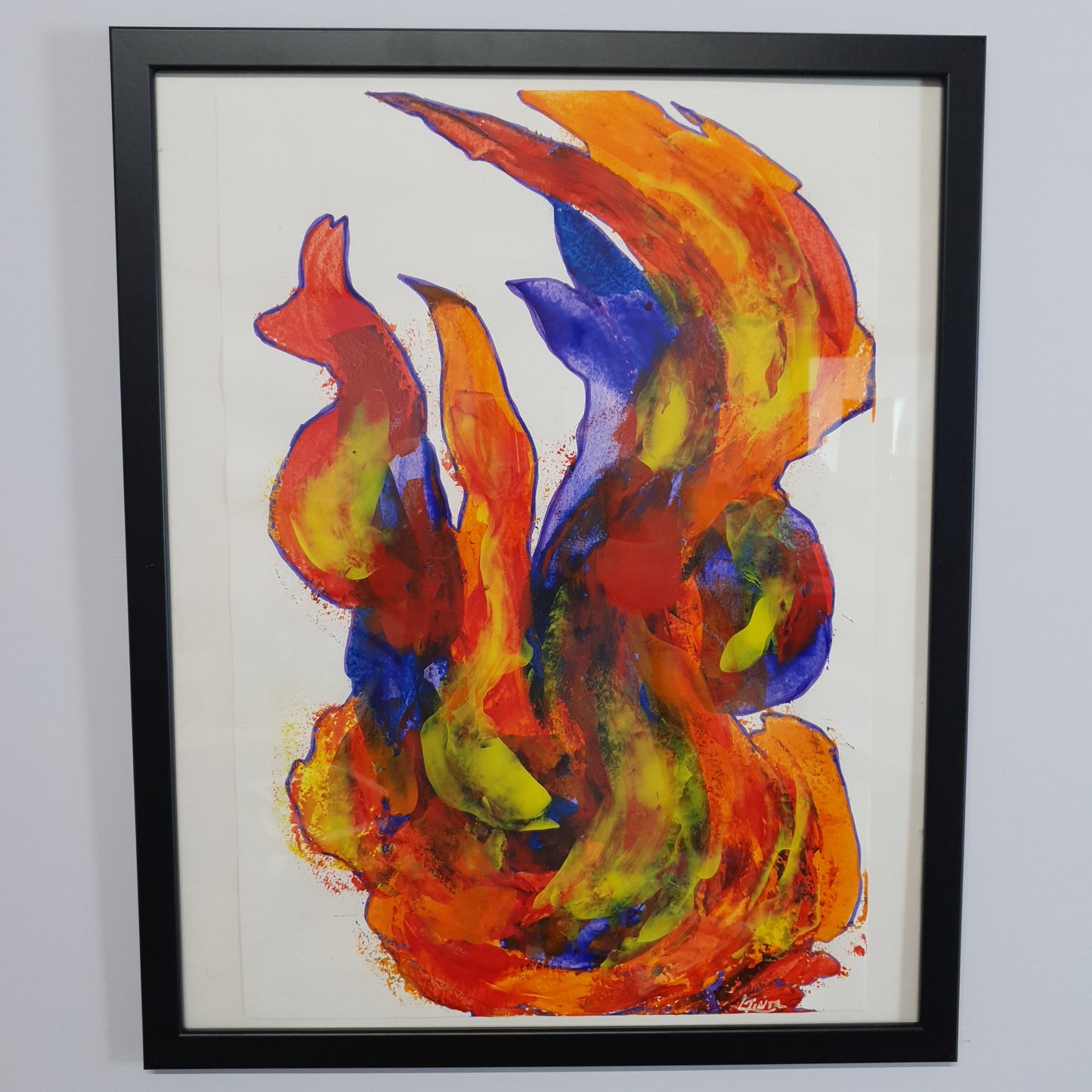 Originalgemälde auf Papier, Triptychon, Flamme im Herzen