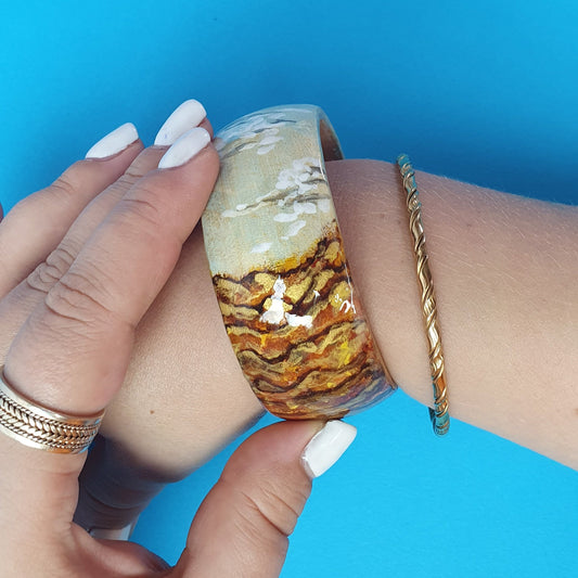 Holzarmband, handbemalt, Herbst, breit