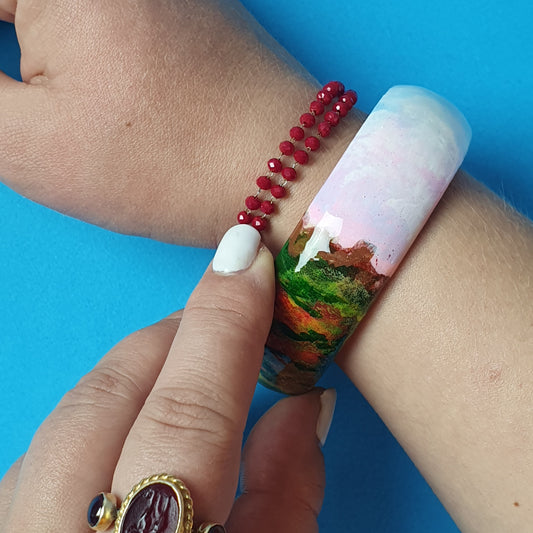 Holzarmband, handbemalt, Frühling, groß