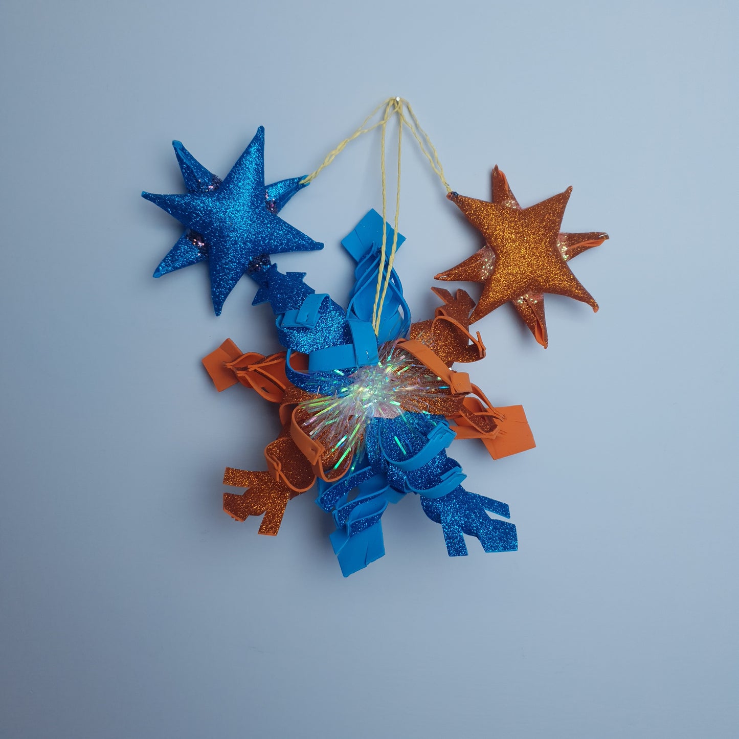 Set of 5 blue and copper glitter stars