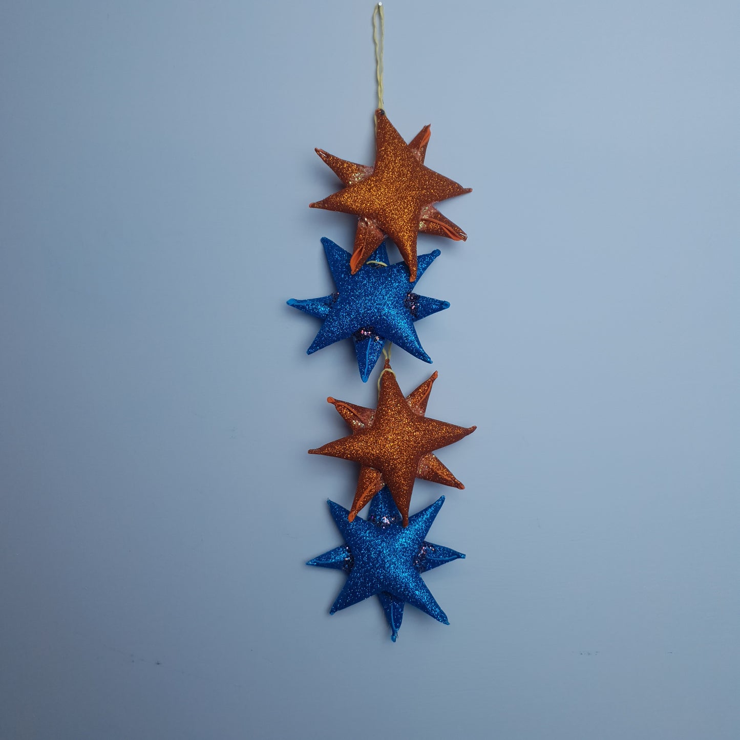 Set of 5 blue and copper glitter stars