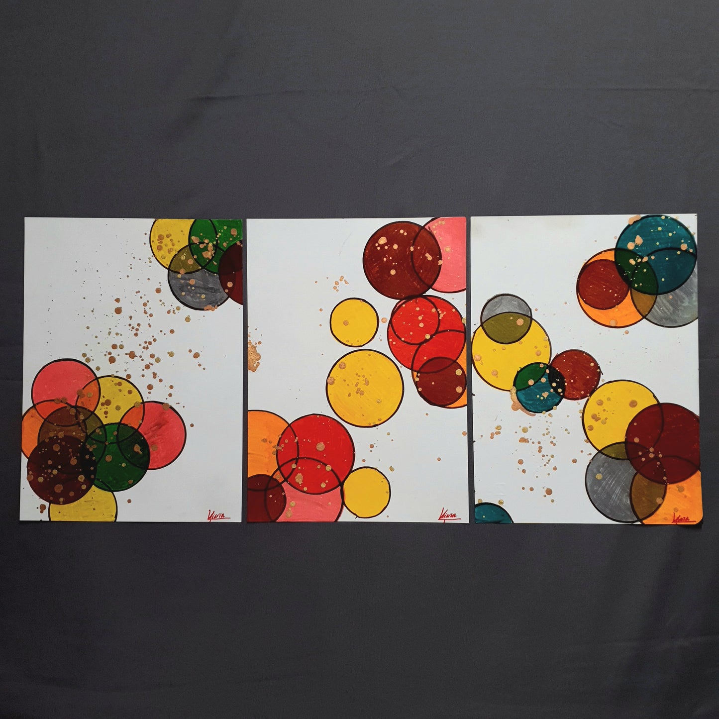 Set of 3 original paintings on paper, My Summer triptych