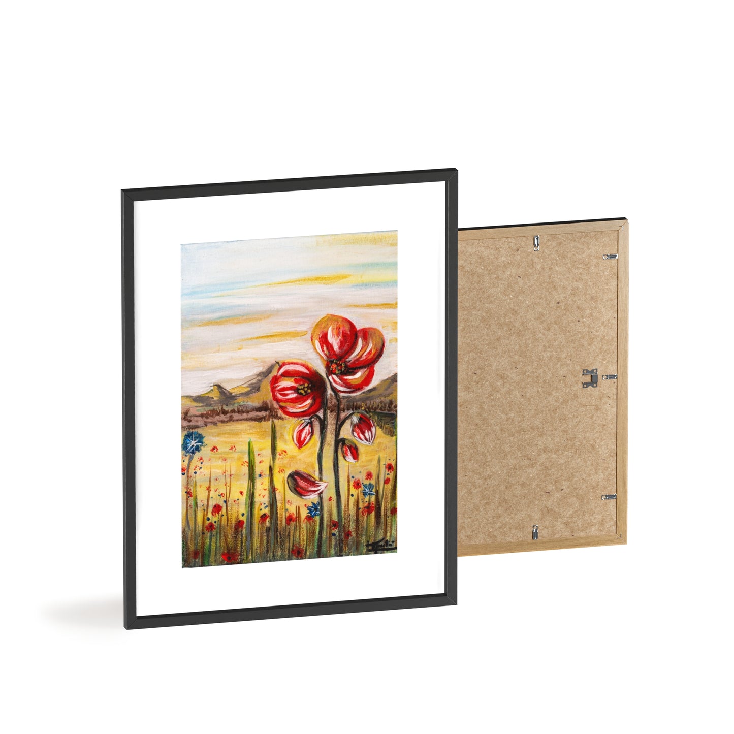 2 Poppy Posters with  Wooden Frame