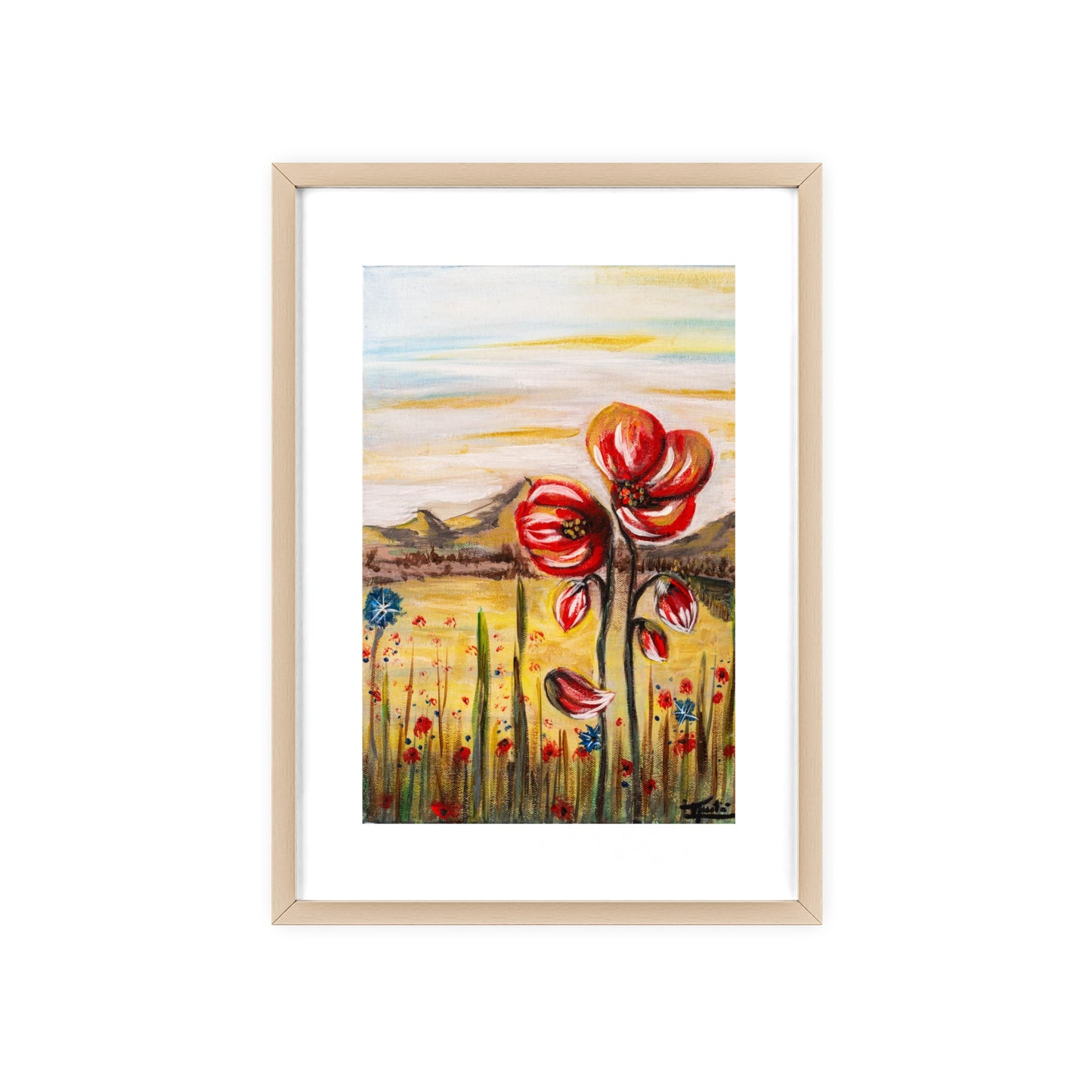 2 Poppy Posters with  Wooden Frame