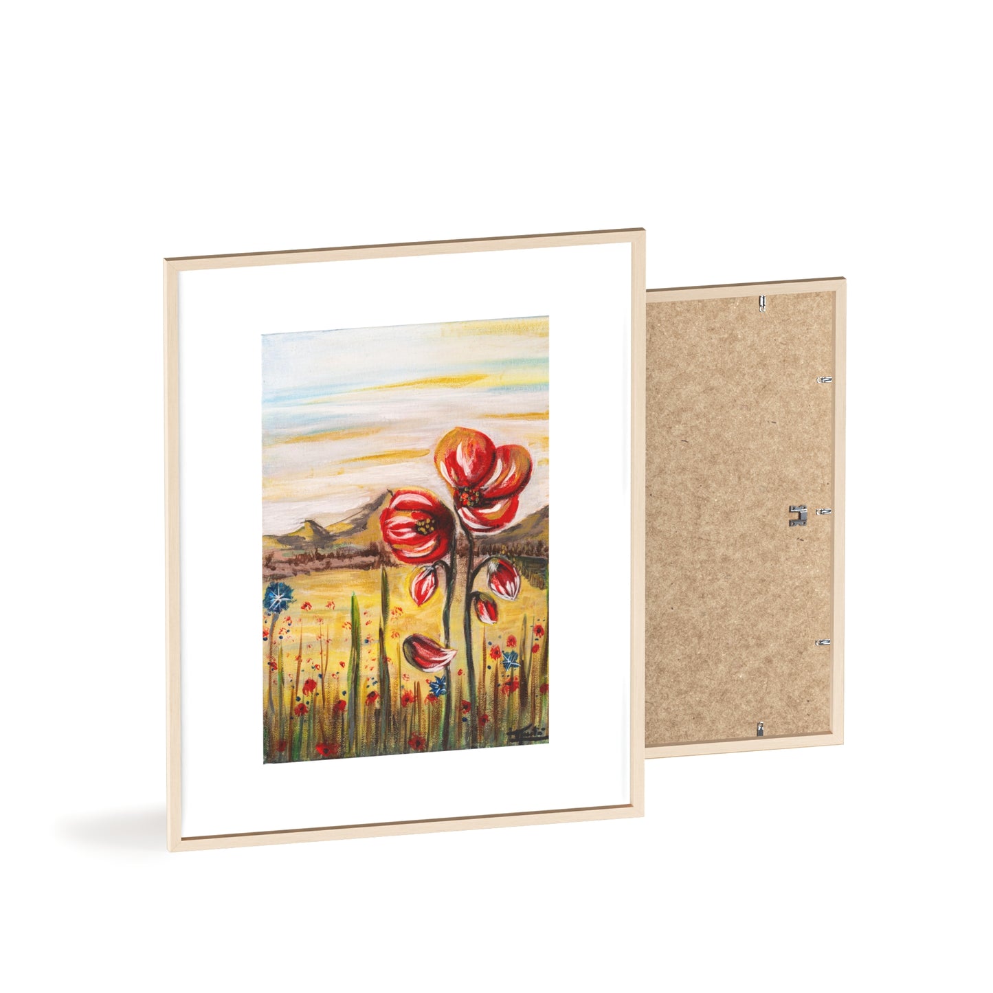 2 Poppy Posters with  Wooden Frame