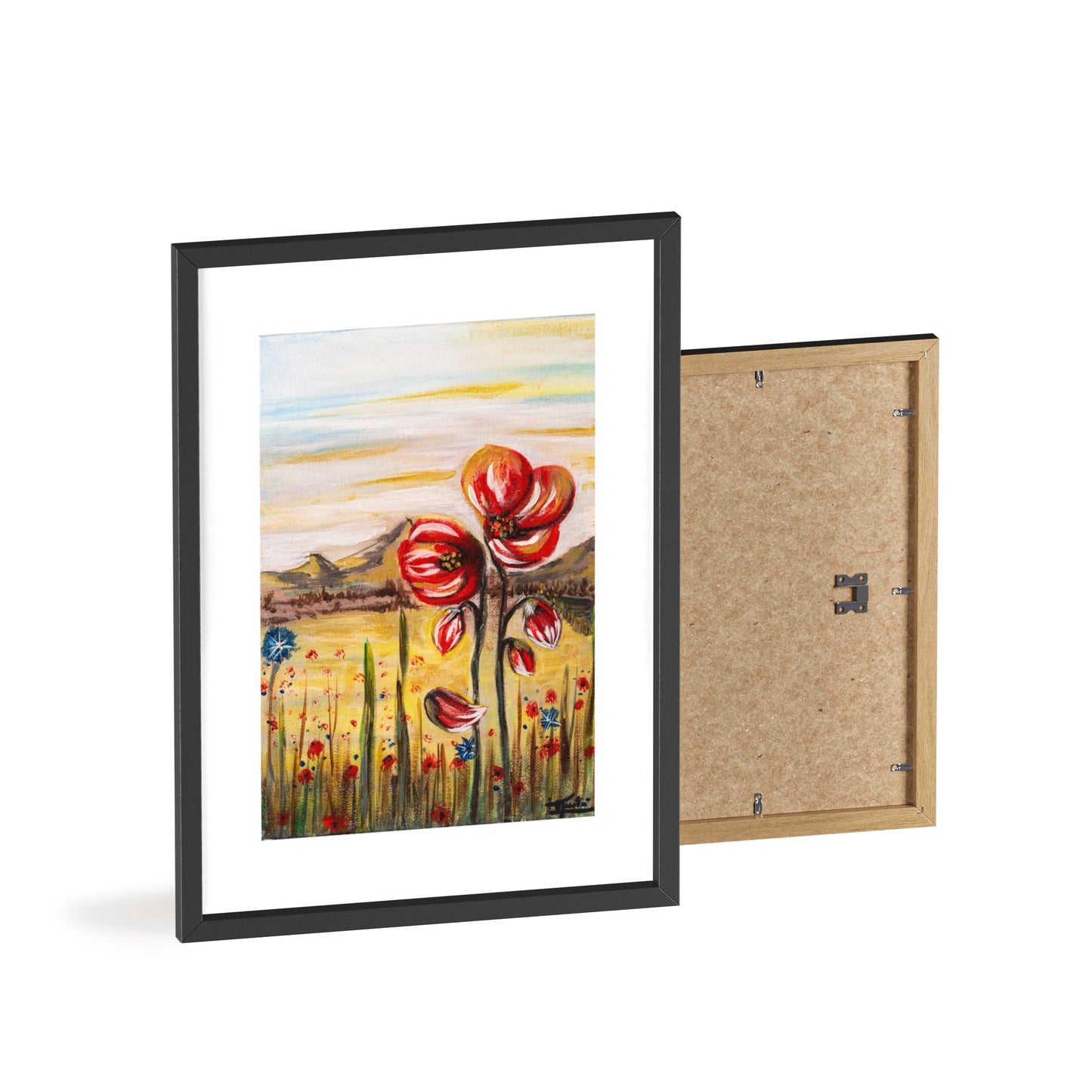 2 Poppy Posters with  Wooden Frame