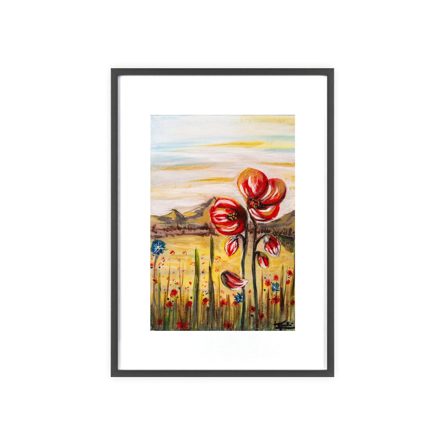 2 Poppy Posters with  Wooden Frame