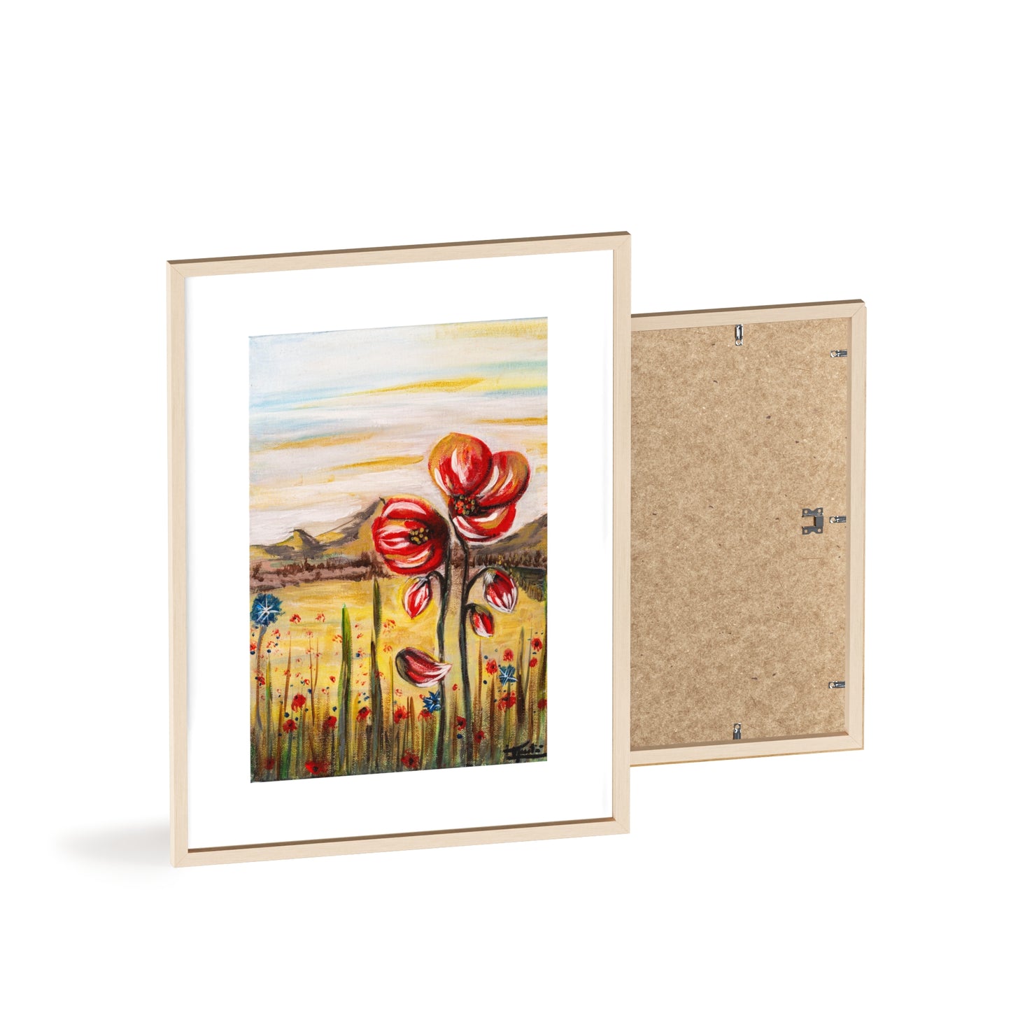 2 Poppy Posters with  Wooden Frame