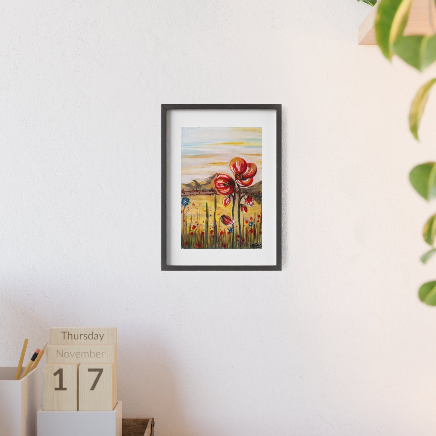 2 Poppy Posters with  Wooden Frame