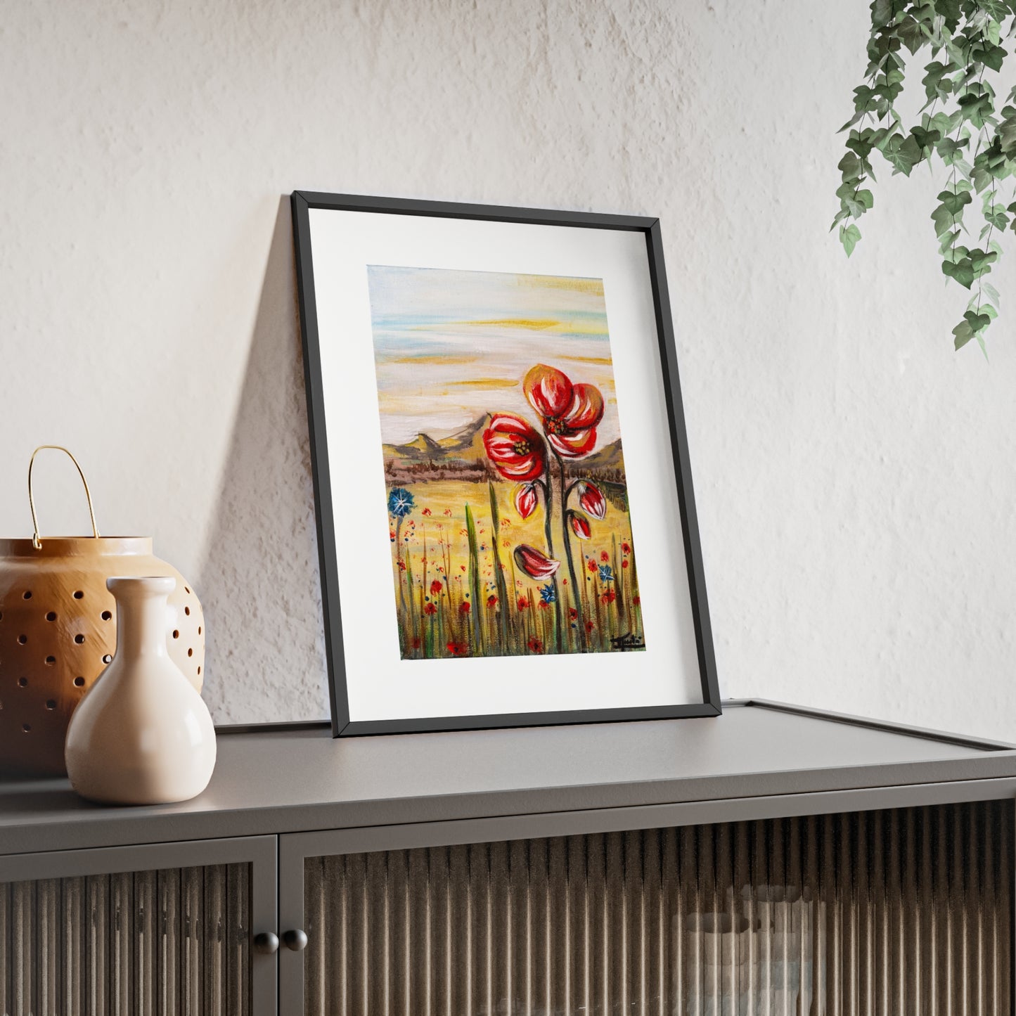 2 Poppy Posters with  Wooden Frame