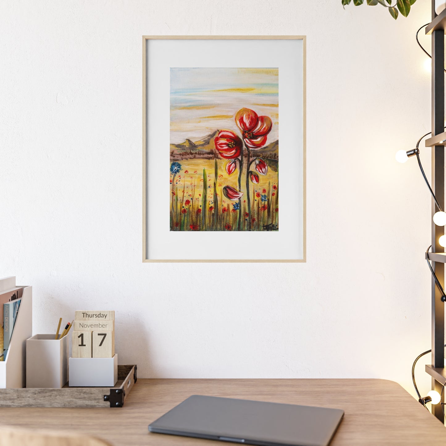 2 Poppy Posters with  Wooden Frame