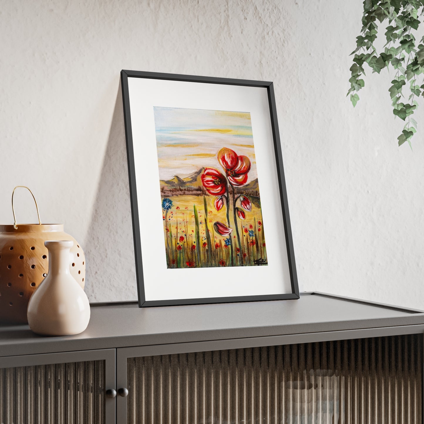 2 Poppy Posters with  Wooden Frame