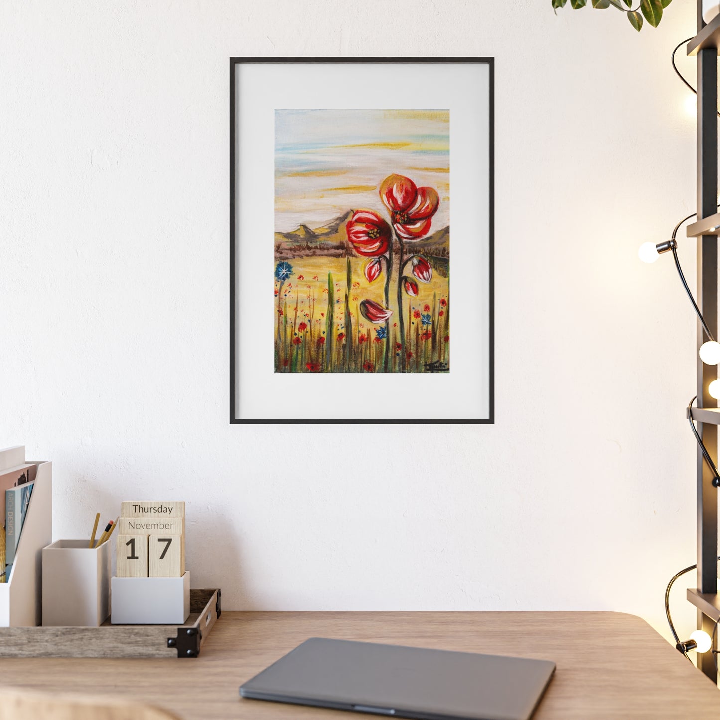 2 Poppy Posters with  Wooden Frame