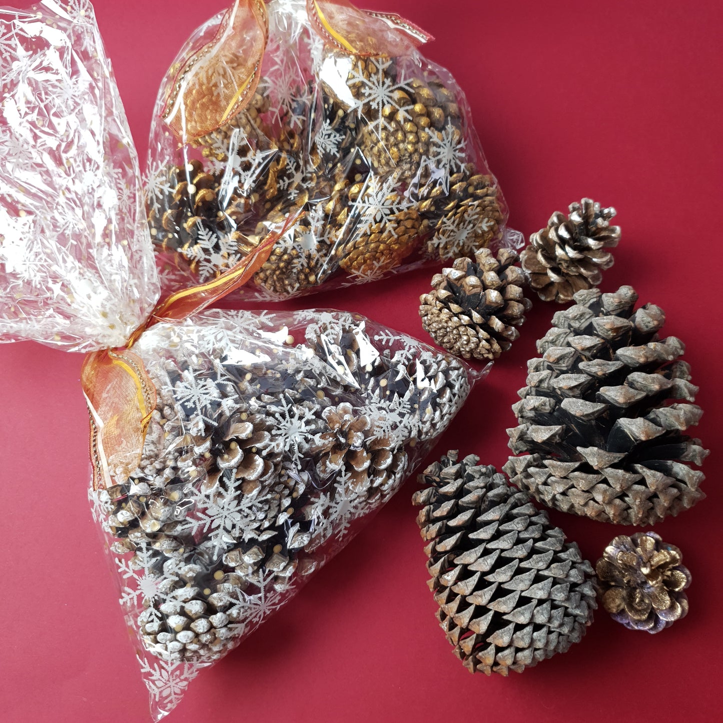 Set of 9 small white pine cones