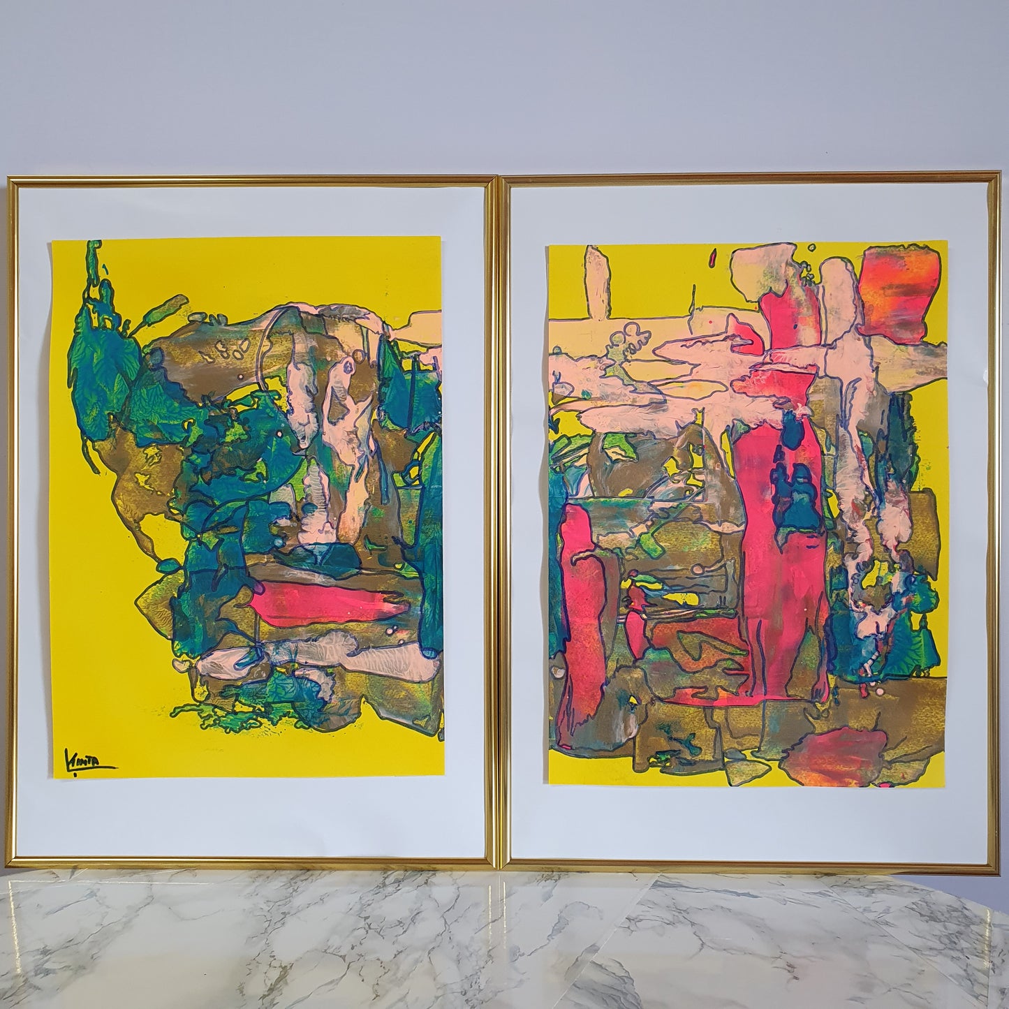 Jesi, original diptych painting on paper