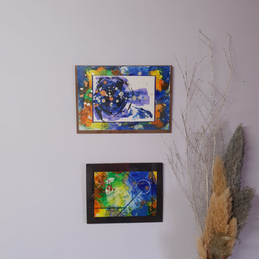 Original diptych painting on paper, Listening to a Blue Rose